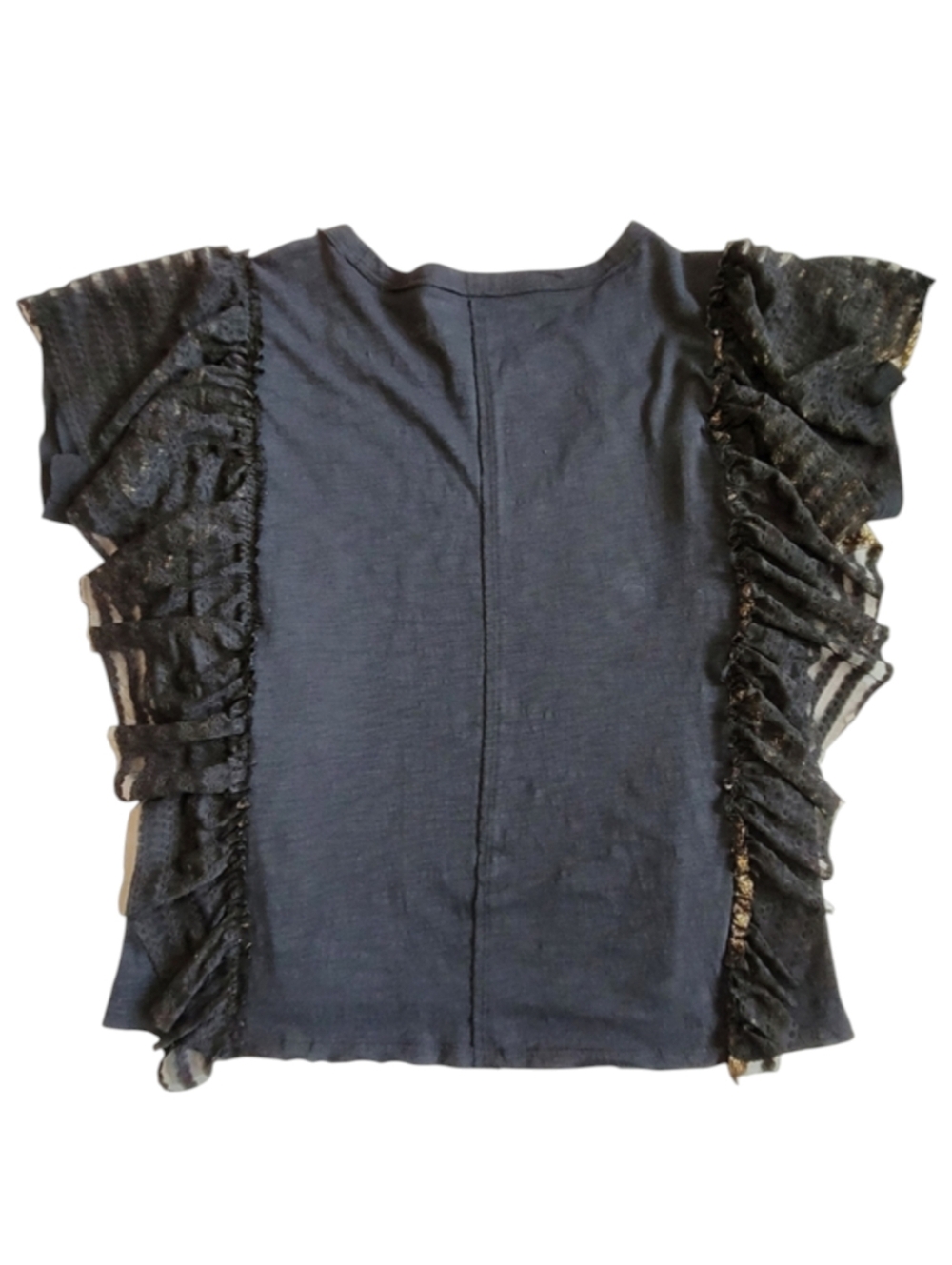 Anthropologie Pilcro Solstice Butterfly Tee Black Gold Lace Flutter Sleeve S - Picture 13 of 15